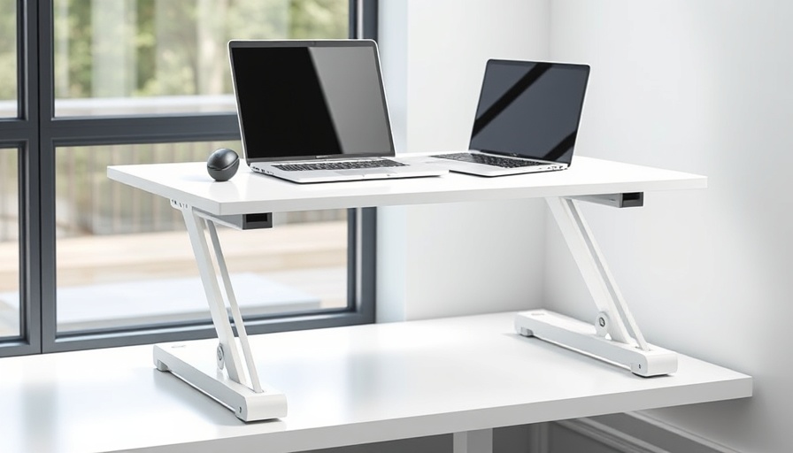 Sleek standing desk converter setup with natural light.