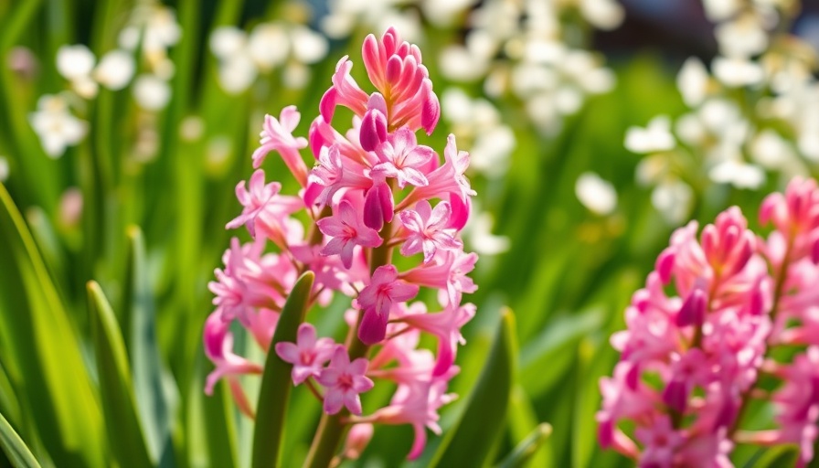 Vibrant pink hyacinths growing in a lush garden, showing how to grow hyacinths.