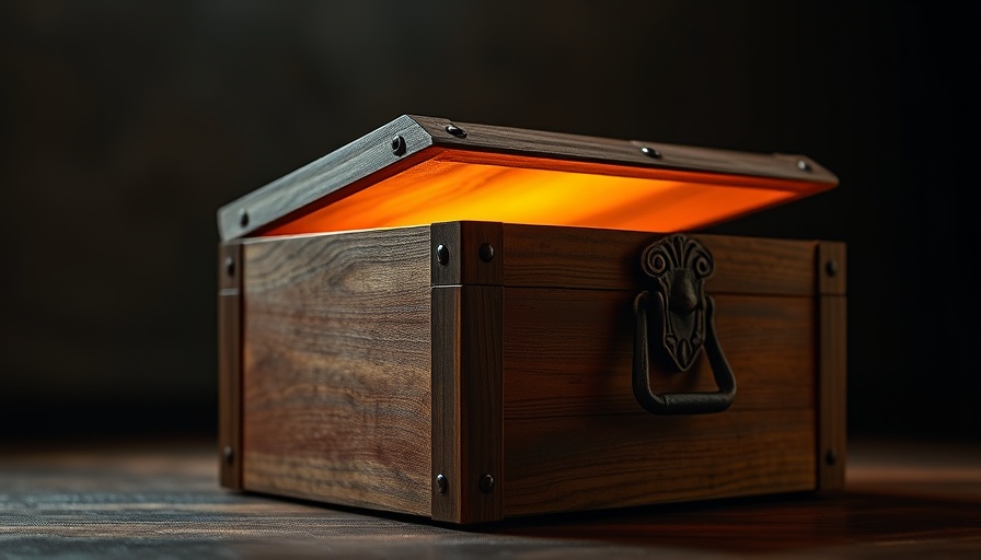 Wooden box emitting radiant light, symbolizing discovery.