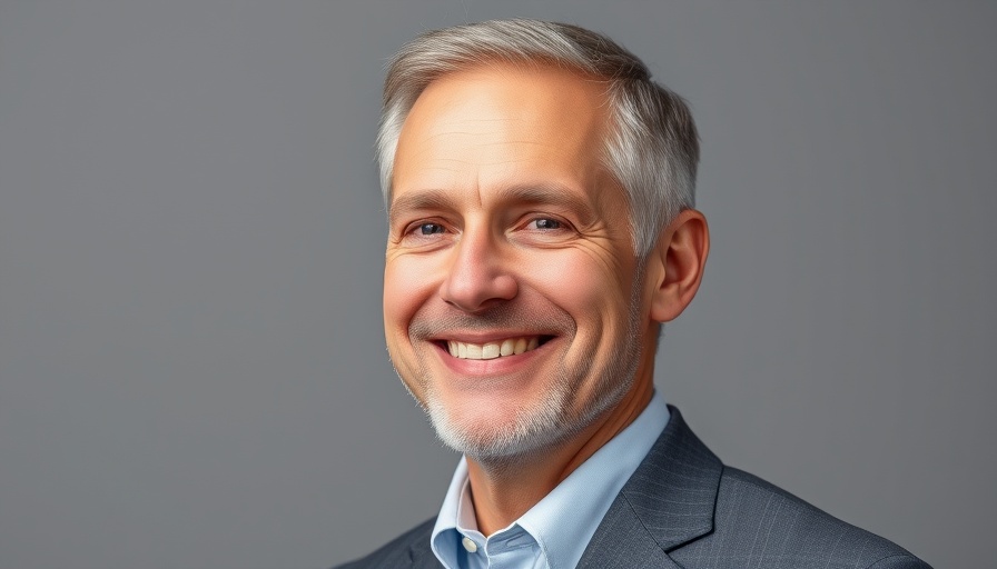 Confident middle-aged man in a suit with a gray background.