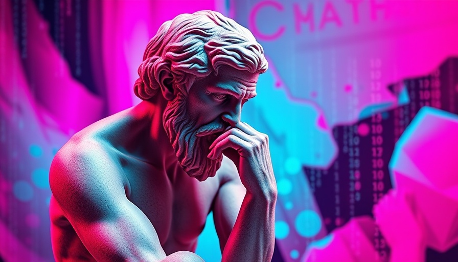 Classical thinker sculpture with digital code, representing AI design concept
