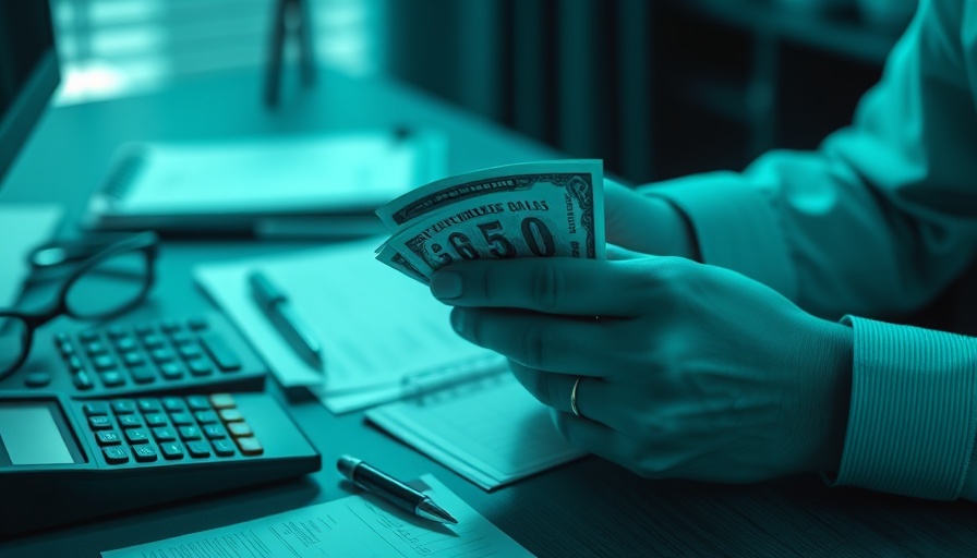 Hands counting money with financial tools, freedom number focus.