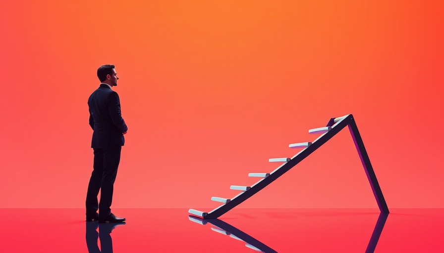 Illustration of businessmen and broken ladder symbolizing AI job loss impact.