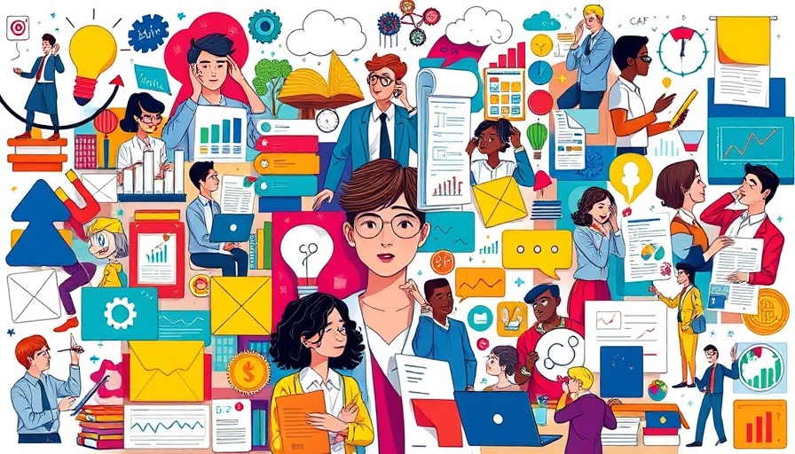 Collage of illustrations depicting executive leadership and business concepts
