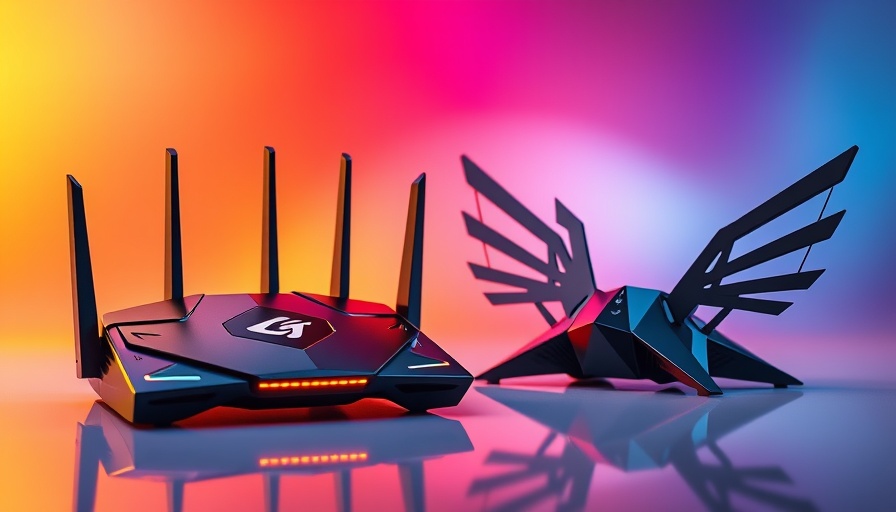 Futuristic gaming routers on colorful background