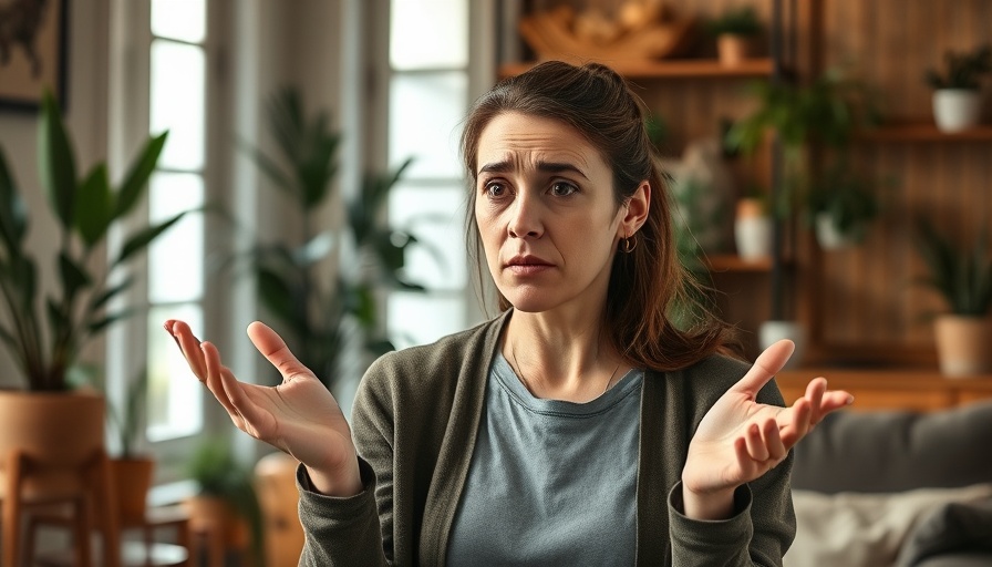 Frustrated woman using laptop in cozy home setting, confused expression.