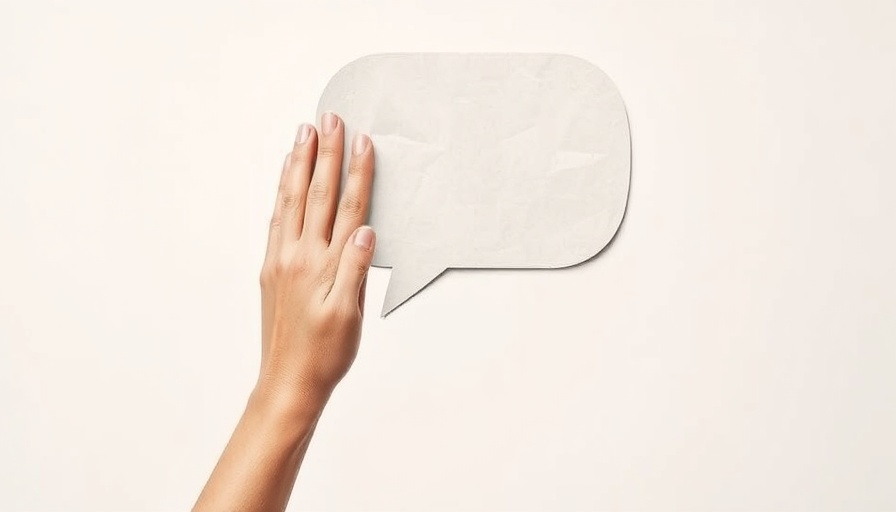 Artistic collage of a hand with speech bubble, communicating like a leader concept.