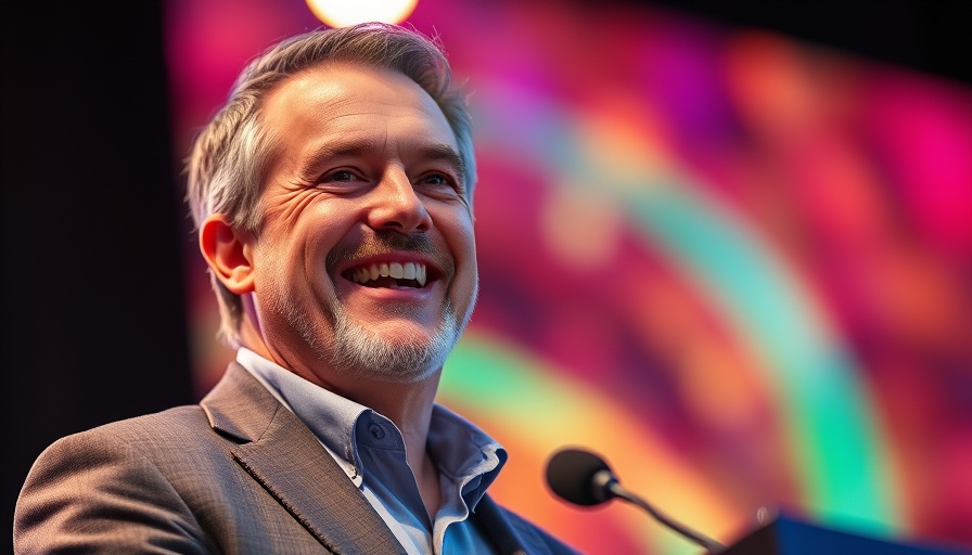 Middle-aged man speaking at an event, employer branding.