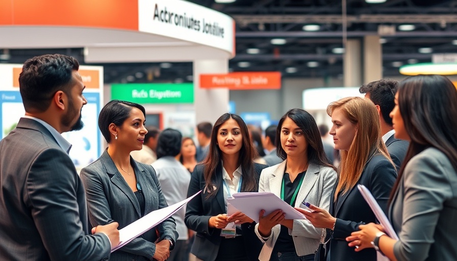 Job fair interaction showcasing hiring confidence shifts, diverse professionals conversing.
