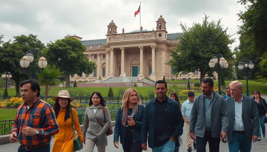 Diverse individuals walking by a government building, diverse hiring slates illegal