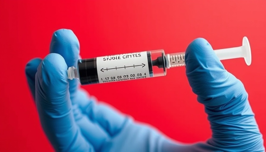 Close-up of a syringe held by a gloved hand.