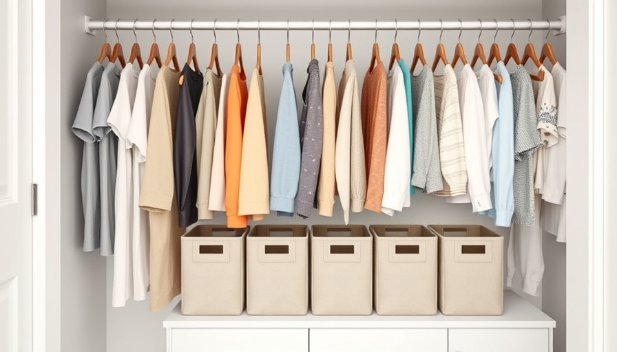 Neatly arranged closet with hangers and storage bins for organization