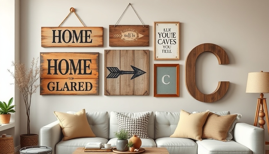 Eclectic home wall decor with various wooden signs and items, overdone decor choices.