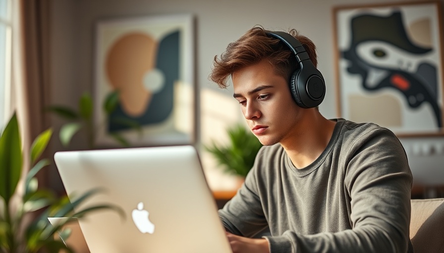 Individual engaging in work at a modern, inclusive home office with a laptop.