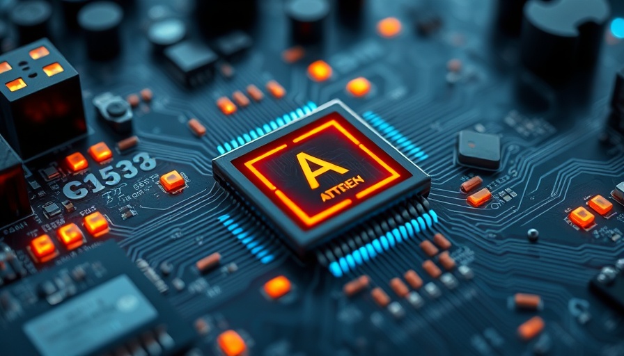 Close-up of AI chip on a lit circuit board, CHROs technology.