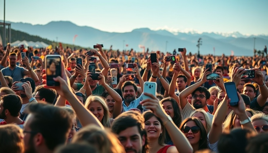 Vibrant crowd capturing moments at a lively outdoor event.