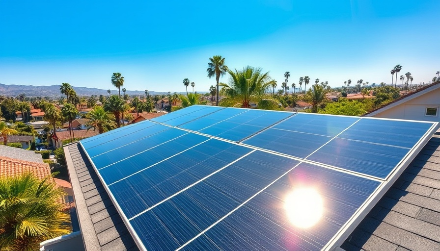 Solar panels in a California neighborhood with palm trees.
