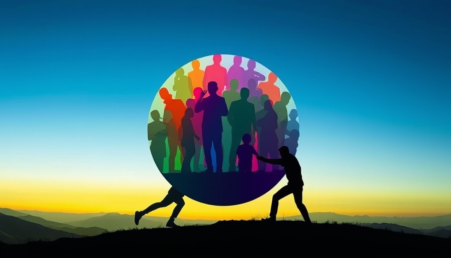 Abstract illustration of hiring trends with silhouette pushing a sphere.