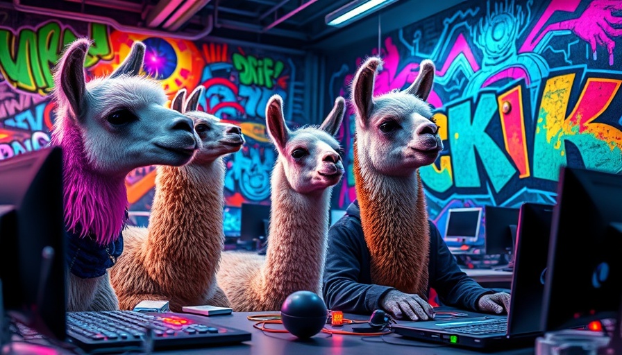 Latest AI trends illustrated with llamas in a futuristic coding setting.
