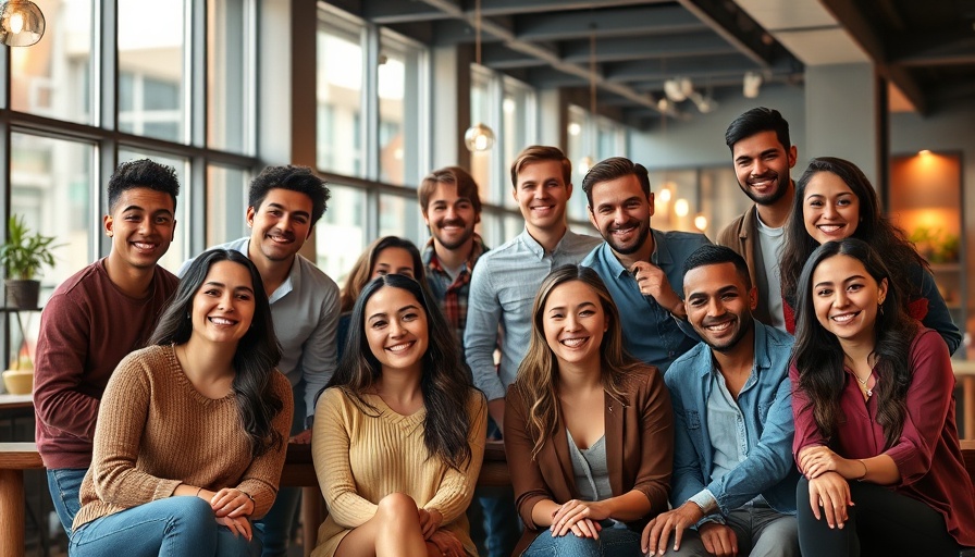 Diverse group of young professionals in a modern workspace.