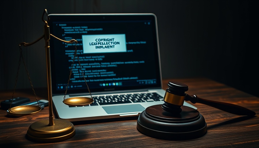Legal language attack vector in generative AI concept with scales, gavel, copyright text.