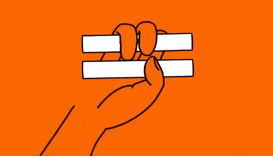 Minimalist art of a hand holding white bars on orange background, AI-powered apps with Claude