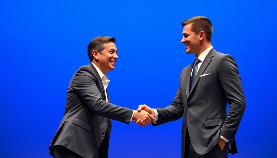 Business leaders shaking hands on stage, Microsoft AI talent poaching.