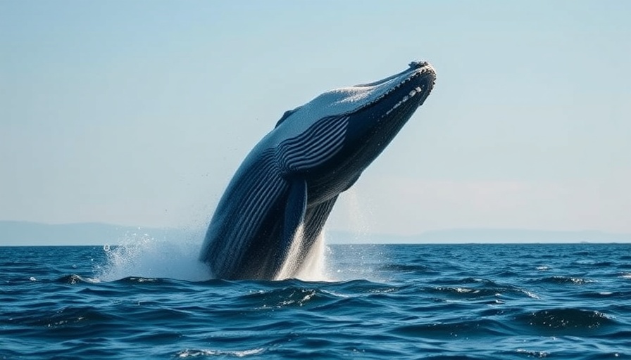 Humpback whale breaches ocean surface, creating a dramatic splash.
