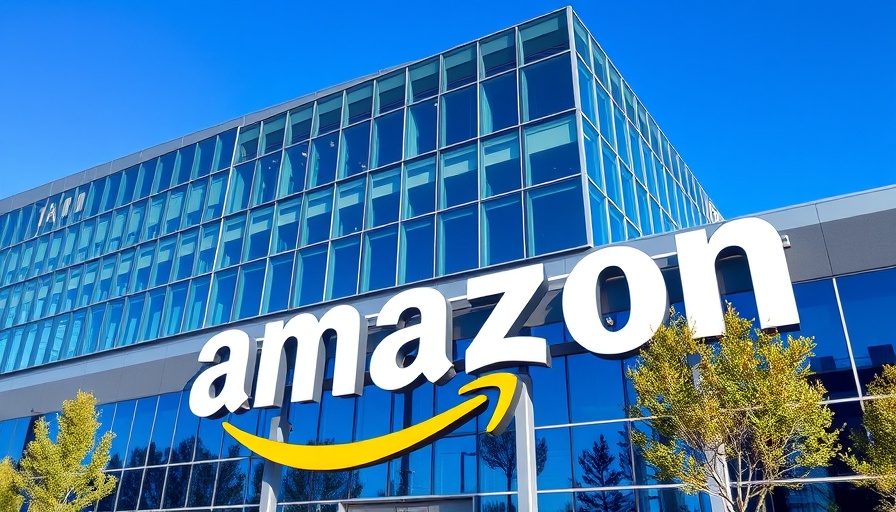 Corporate office with Amazon logo, symbolizing AI's impact on workforce.