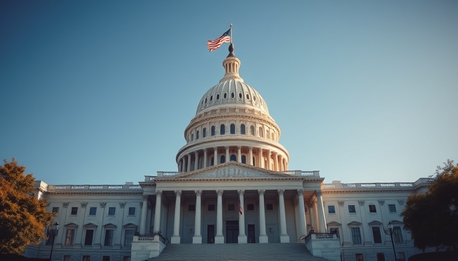 United States Capitol building with waving flag under a clear sky.