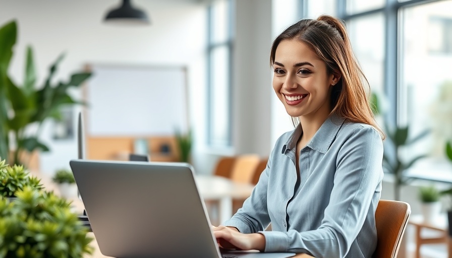 AI-powered tools employee recognition: Professional woman working in bright modern office.
