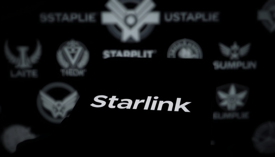 Starlink logo on smartphone with blurred background of logos.