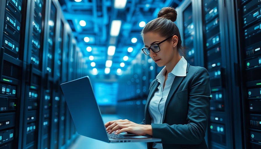 AI in recruiting: Woman using laptop in data center.