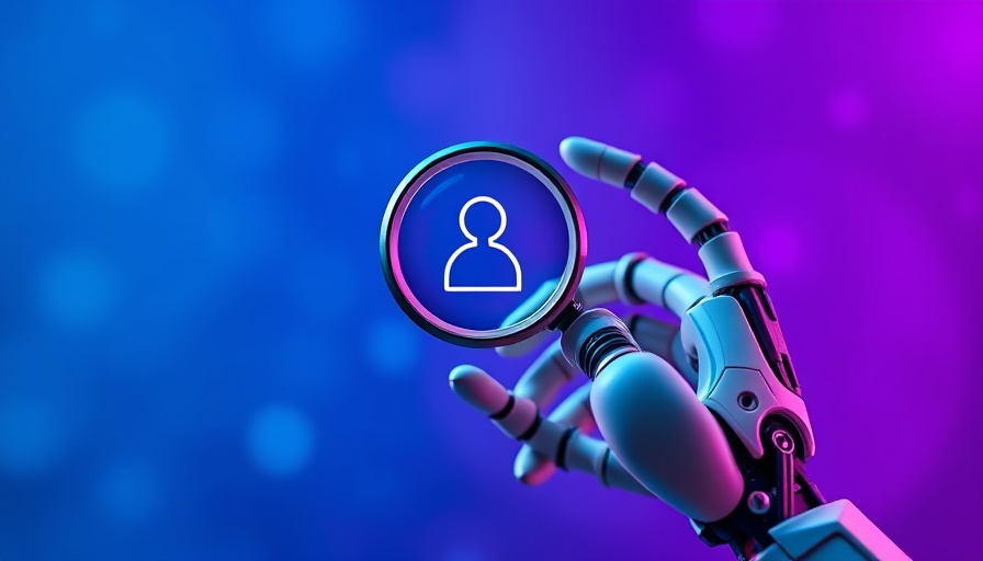 AI for Executive Search: Robotic hand with magnifying glass.