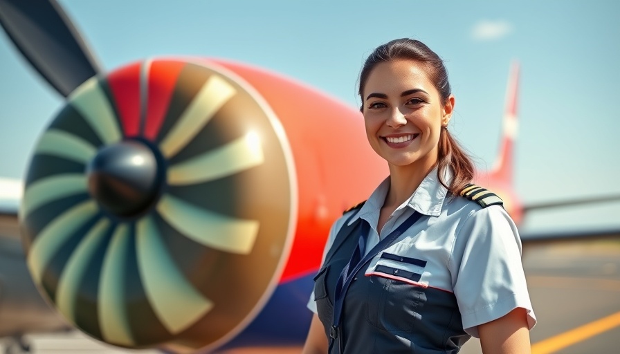 Female pilot by airplane engine, symbolizing career choices after unexpected pregnancy.