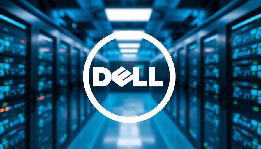 Dell logo over a blurred server room, highlighting AI integration.