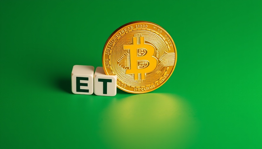 Gold Bitcoin and ETF cubes on green background, Kazakhstan Bitcoin ETF.