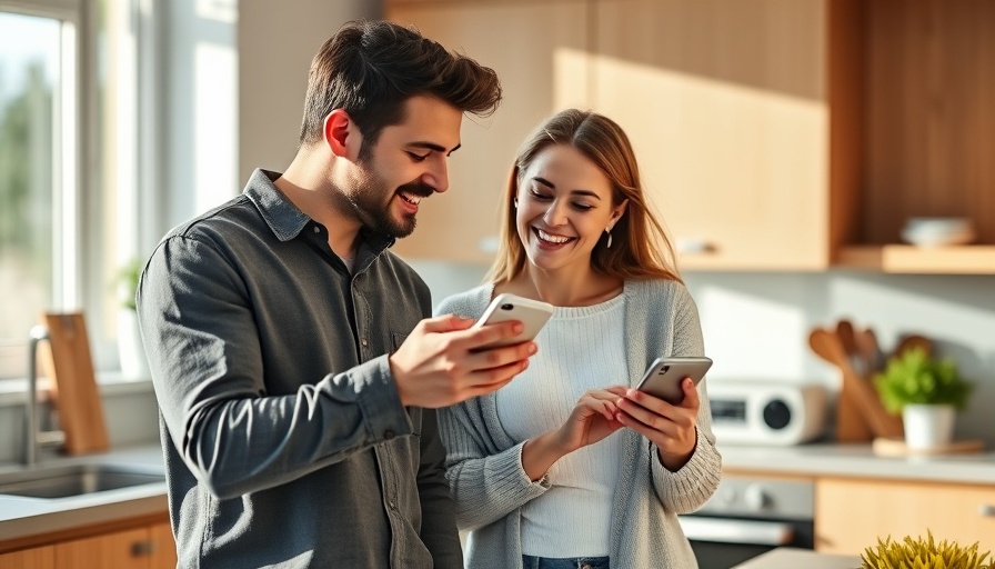 Couple using a smartphone in a modern kitchen discussing affordable internet providers in Tucson.