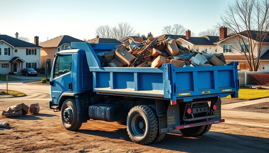 Large dump truck from the best junk removal companies in a suburban area.
