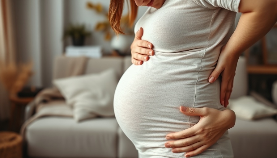 Pregnant woman showing signs of labor discomfort at home.