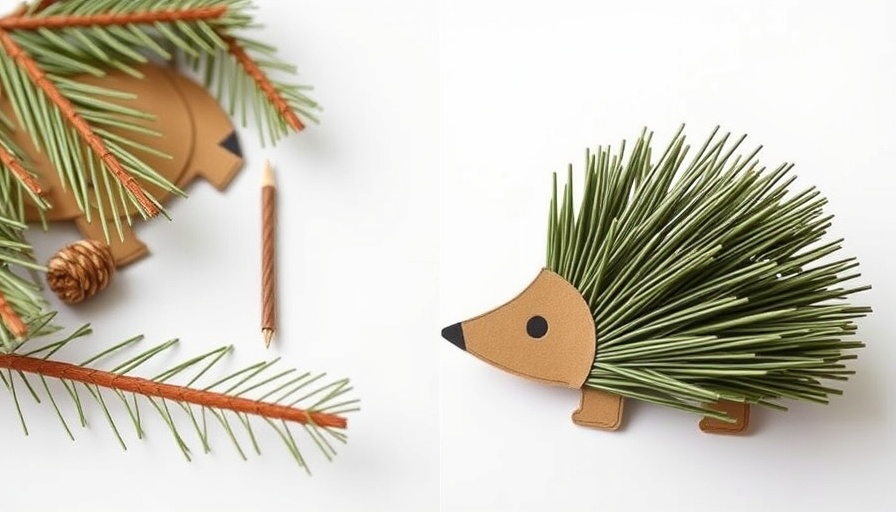 Pine needle hedgehog craft tutorial in six steps.