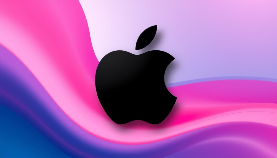 Abstract Apple logo on colorful background symbolizing AI software for Siri.