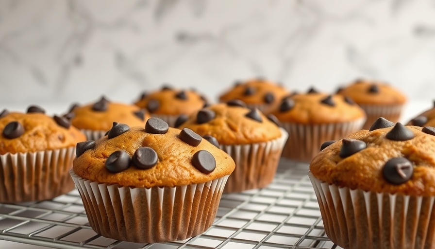 Pumpkin chocolate chip muffins cooling on wire rack.