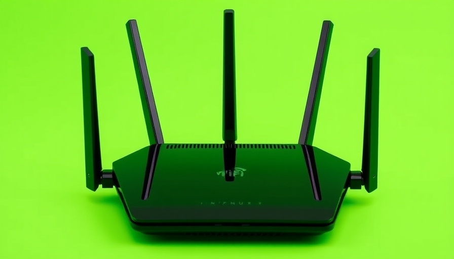 Modern Wi-Fi router with antennas on green background.