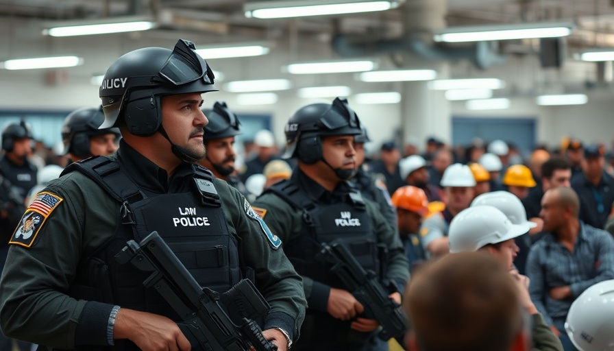Law enforcement officers in tactical gear overseeing a room, ICE detainees Omaha context.