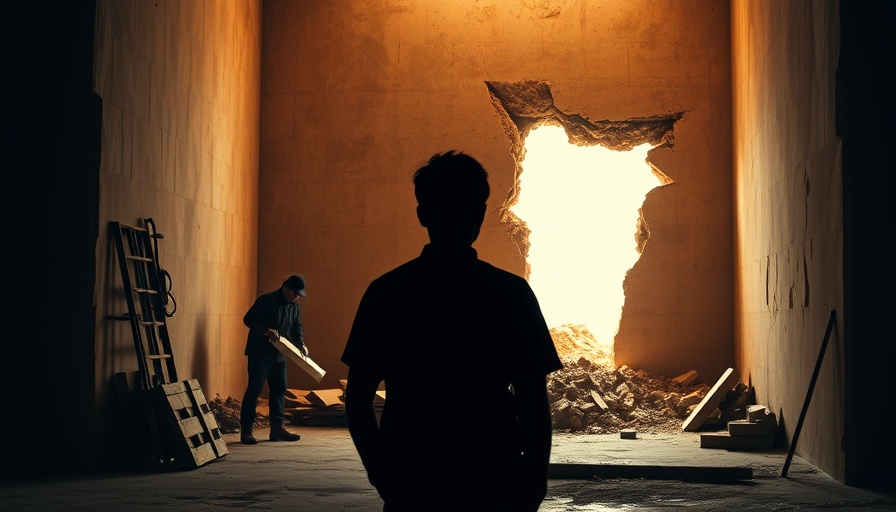 Silhouette watching wall construction symbolizing dismantling mental barriers in leadership.