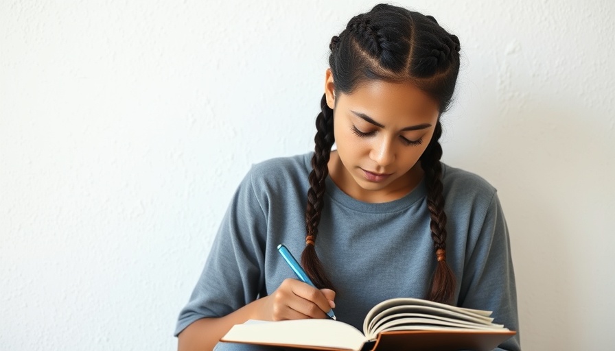 Young woman focused on writing, illustrating leadership and motivation concepts.
