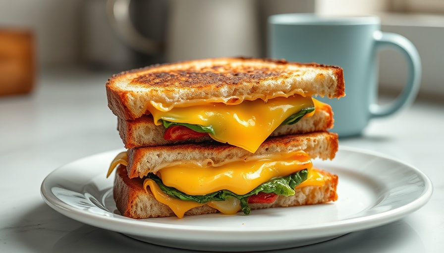 Veggie grilled cheese sandwich on a plate with a sippy cup.