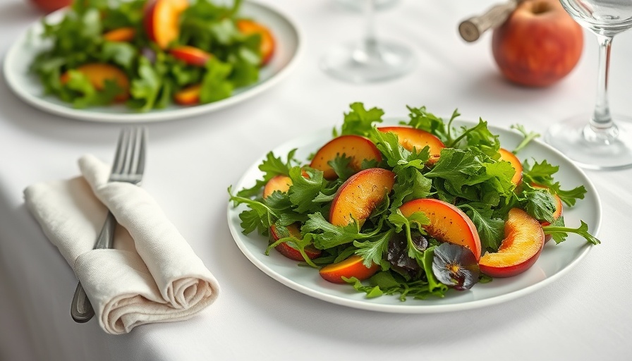 Fire-to-Table Dining Omaha: Fresh peach salad on elegant table.