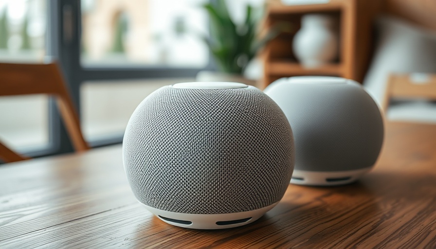 Modern smart speakers on wooden table - smart home devices